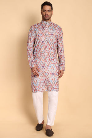 Mens Grey Printed Cotton Kurta Set (ACA9880)