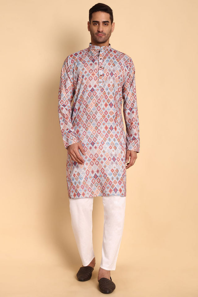 Mens Grey Printed Cotton Kurta Set (ACA9880)