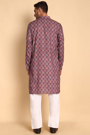 Mens Maroon Printed Cotton Kurta Set (ACA9881)