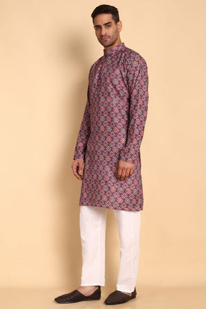 Mens Maroon Printed Cotton Kurta Set (ACA9881)
