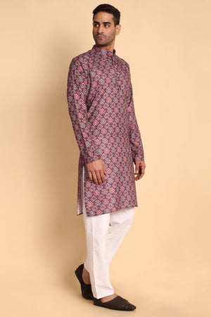 Mens Maroon Printed Cotton Kurta Set (ACA9881)