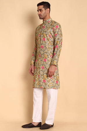 Mens Yellow Printed Cotton Kurta Set (ACA9883)