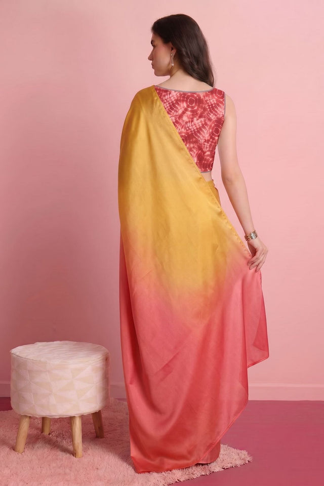 Orange Solid Satin Ready to Wear Saree (ACA9895)
