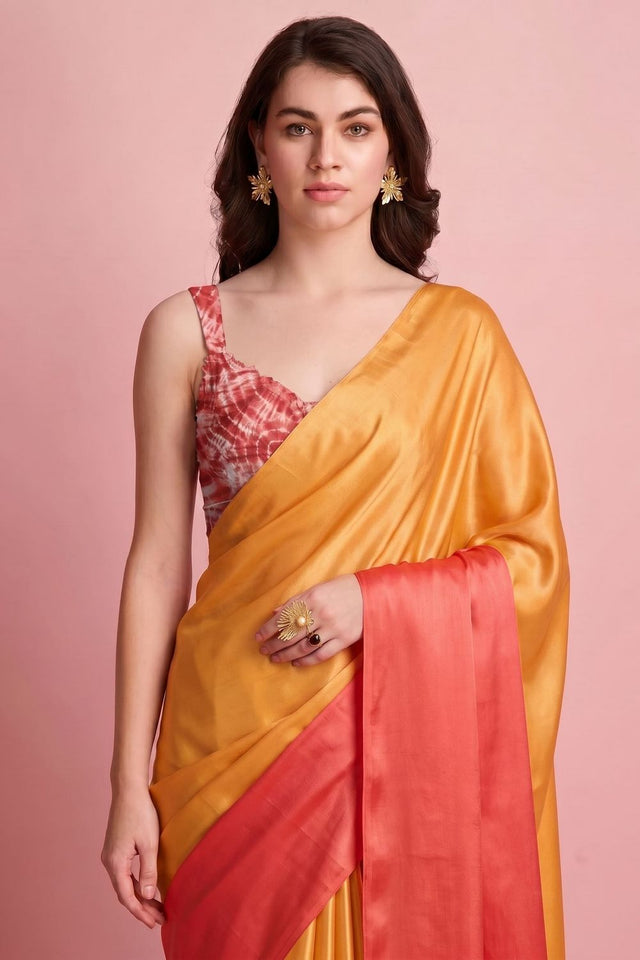 Orange Solid Satin Ready to Wear Saree (ACA9895)
