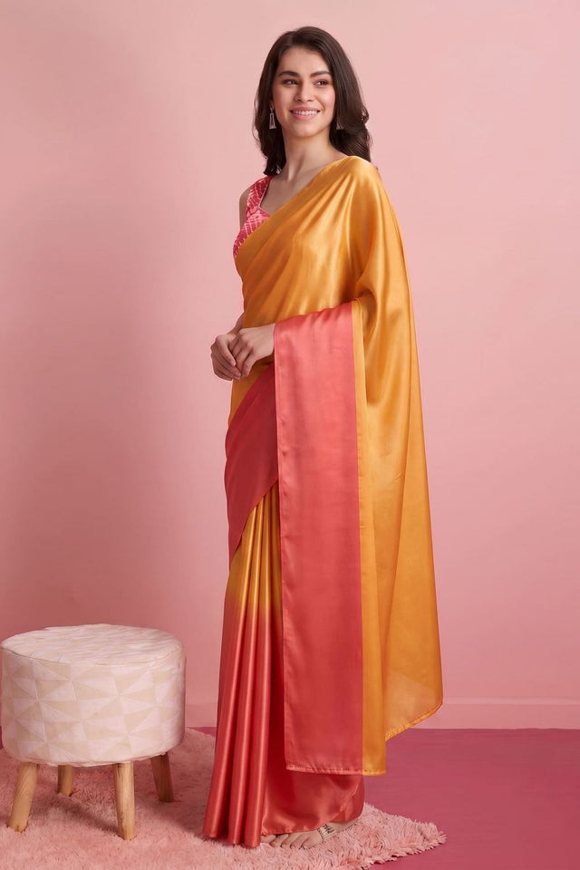 Orange Solid Satin Ready to Wear Saree (ACA9895)