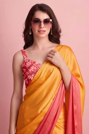 Orange Solid Satin Ready to Wear Saree (ACA9895)