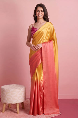 Orange Solid Satin Ready to Wear Saree (ACA9895)