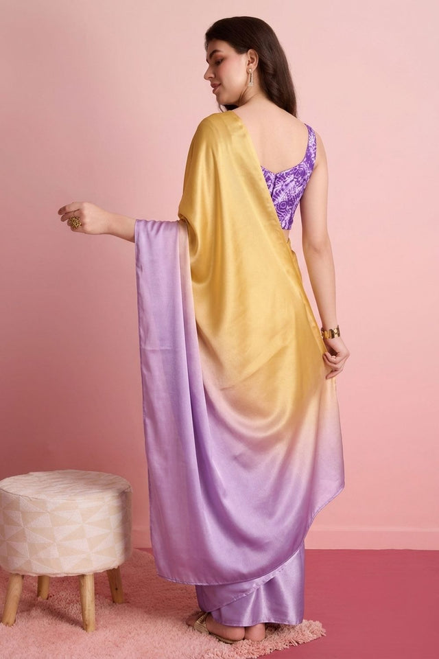 Lavender Solid Satin Ready to Wear Saree (ACA9896)
