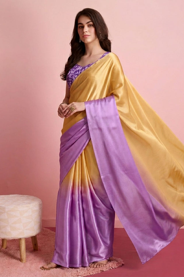 Lavender Solid Satin Ready to Wear Saree (ACA9896)