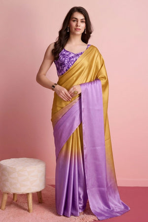 Lavender Solid Satin Ready to Wear Saree (ACA9896)