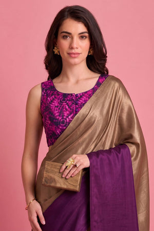 Purple Solid Satin Ready to Wear Saree (ACA9898)