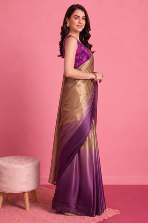 Purple Solid Satin Ready to Wear Saree (ACA9898)