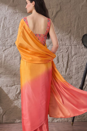 Orange Solid Satin Ready to Wear Saree (ACA9899)