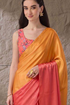 Orange Solid Satin Ready to Wear Saree (ACA9899)