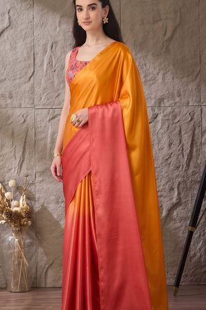 Orange Solid Satin Ready to Wear Saree (ACA9899)