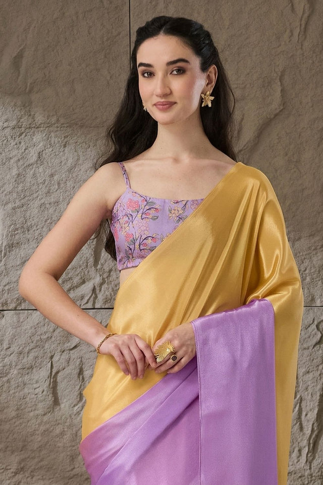Lavender Solid Satin Ready to Wear Saree (ACA9900)
