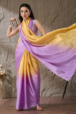 Lavender Solid Satin Ready to Wear Saree (ACA9900)