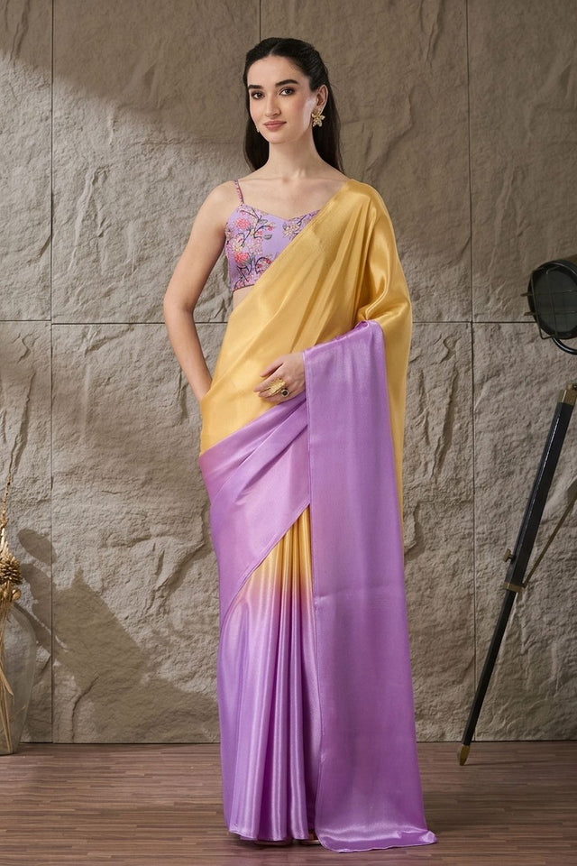 Lavender Solid Satin Ready to Wear Saree (ACA9900)