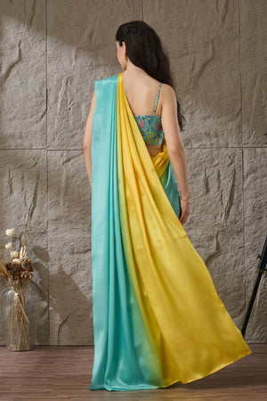 Turquoise Solid Satin Ready to Wear Saree (ACA9901)