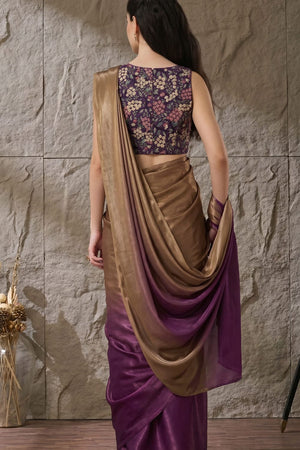 Purple Solid Satin Ready to Wear Saree (ACA9902)