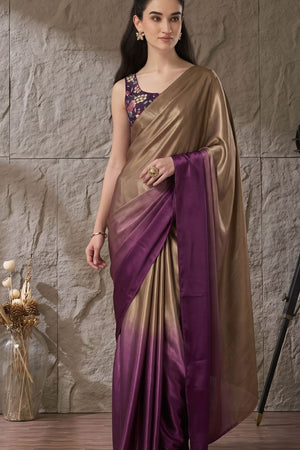 Purple Solid Satin Ready to Wear Saree (ACA9902)