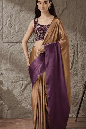 Purple Solid Satin Ready to Wear Saree (ACA9902)