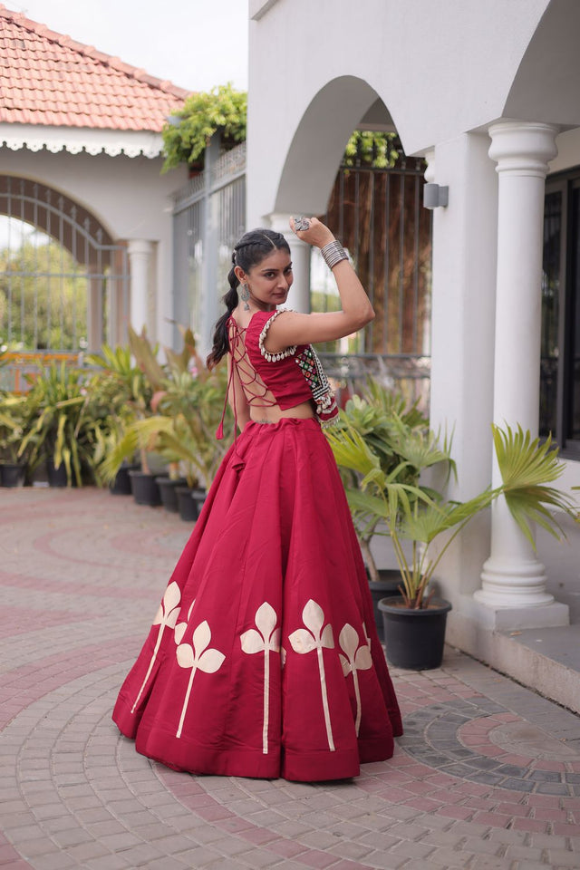 Maroon Gota Patti Work Silk Free Size Stitched Lehenga (ACA9908)