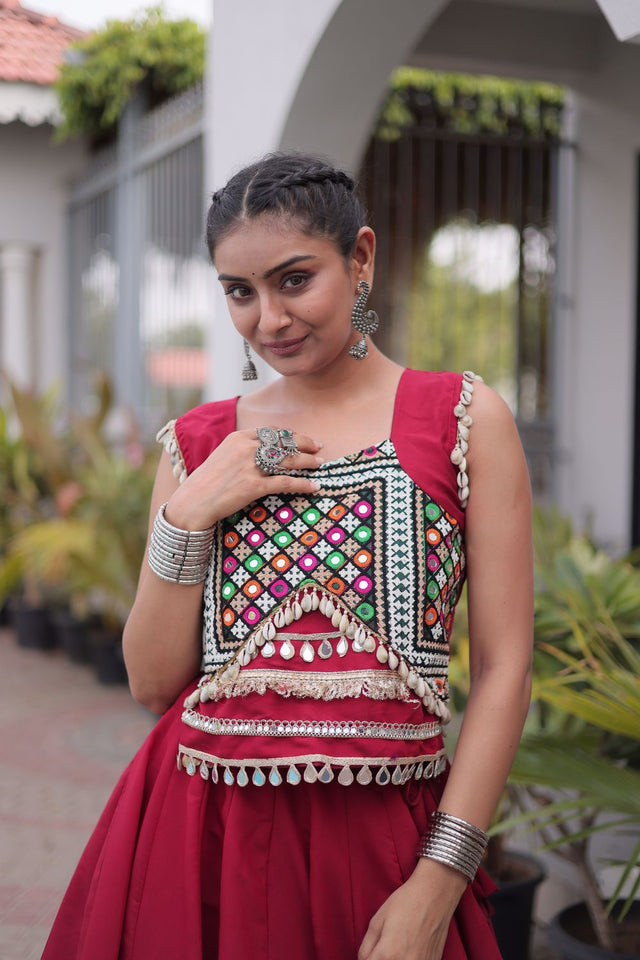 Maroon Gota Patti Work Silk Free Size Stitched Lehenga (ACA9908)