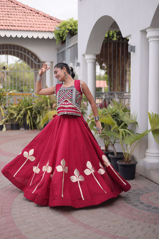 Maroon Gota Patti Work Silk Free Size Stitched Lehenga (ACA9908)
