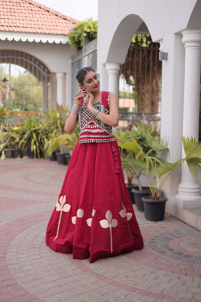 Maroon Gota Patti Work Silk Free Size Stitched Lehenga (ACA9908)