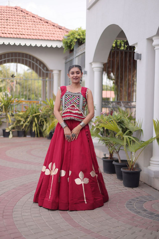 Maroon Gota Patti Work Silk Free Size Stitched Lehenga (ACA9908)