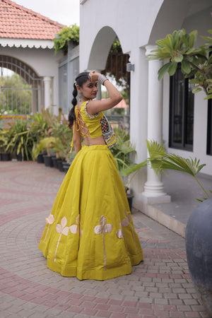 Green Gota Patti Work Silk Free Size Stitched Lehenga (ACA9909)