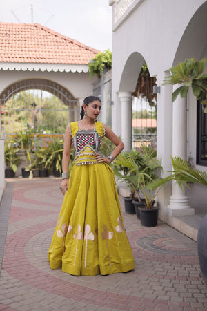 Green Gota Patti Work Silk Free Size Stitched Lehenga (ACA9909)