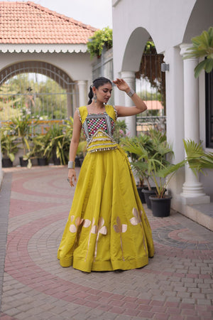 Green Gota Patti Work Silk Free Size Stitched Lehenga (ACA9909)