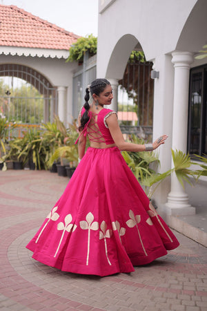 Pink Gota Patti Work Silk Free Size Stitched Lehenga (ACA9910)