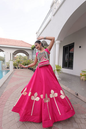 Pink Gota Patti Work Silk Free Size Stitched Lehenga (ACA9910)