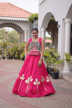 Pink Gota Patti Work Silk Free Size Stitched Lehenga (ACA9910)