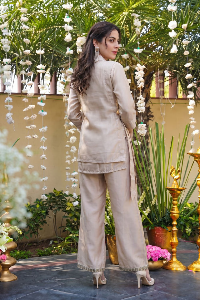 Cream Embroidered Viscose Co-Ord Set (ACA9925)