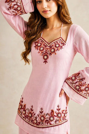 Pink Floral Embroidered Georgette Co-Ord Set (ACA9927)