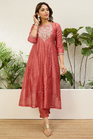 Peach Embroidered Silk Anarkali Suit (ACA9930)