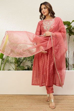 Peach Embroidered Silk Anarkali Suit (ACA9930)