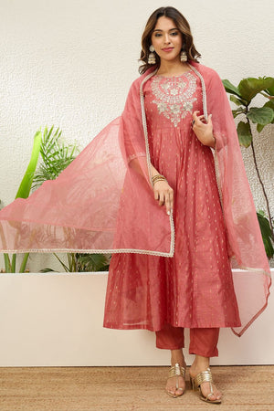 Peach Embroidered Silk Anarkali Suit (ACA9930)