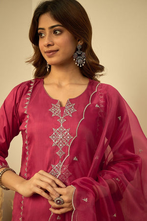 Red Sequin with Embroidered Silk Straight Cut Suit (ACA9933)