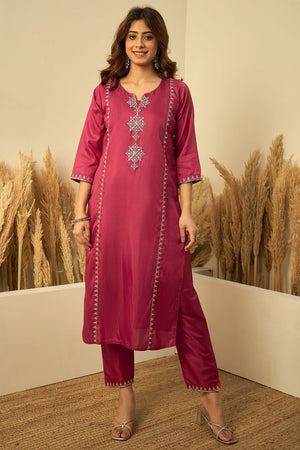 Red Sequin with Embroidered Silk Straight Cut Suit (ACA9933)