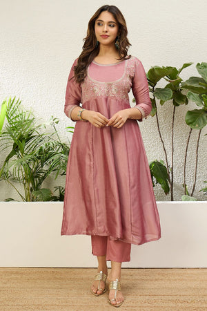 Pink Floral Embroidered Silk Anarkali Suit (ACA9934)