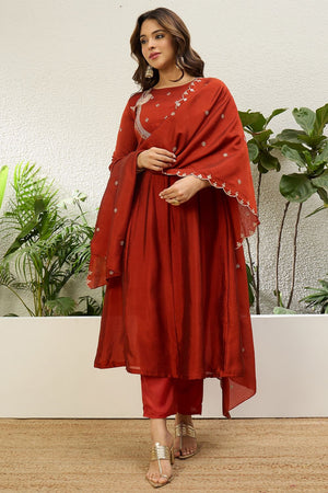 Rust Embroidered Silk Anarkali Suit (ACA9935)