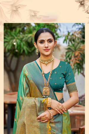 Dark Green Woven Soft Silk Saree (ACA9940)