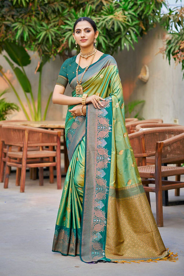 Dark Green Woven Soft Silk Saree (ACA9940)