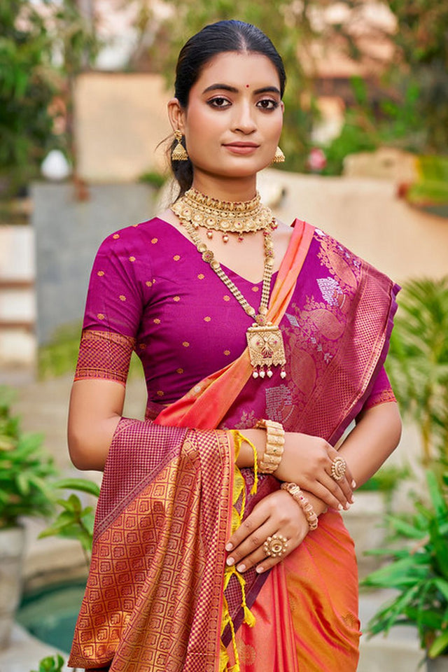 Orange Woven Soft Silk Saree (ACA9941)