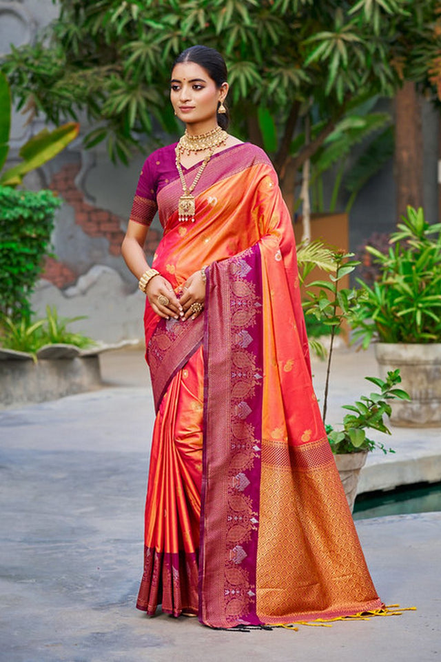 Orange Woven Soft Silk Saree (ACA9941)